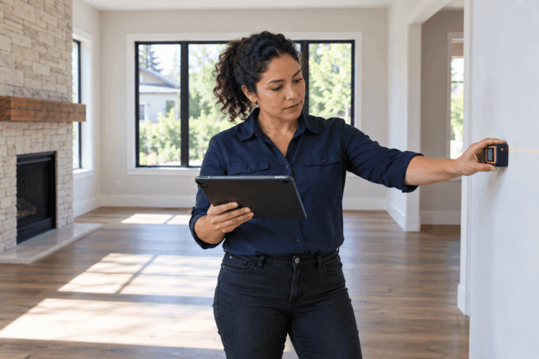 Property data collector using a laser measuring device and tablet inside a residential home